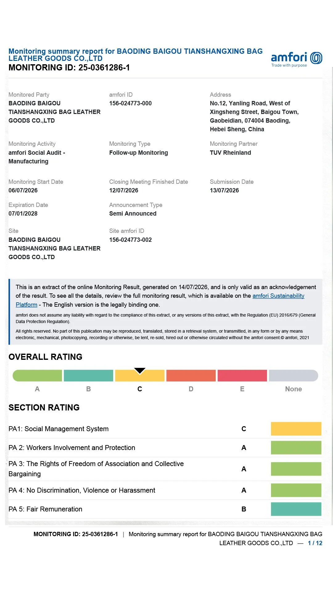 amfori BSCI social audit report 2026